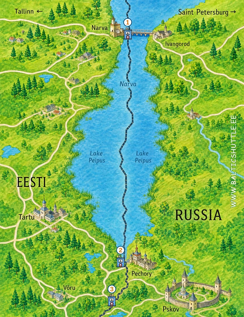 Checkpoints on the Russian-Estonian border: Narva—Ivangorod, Koidula—Kunichina Gora and Luhamaa—Shumilkino