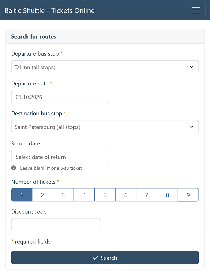 Search for Baltic Shuttle bus routes