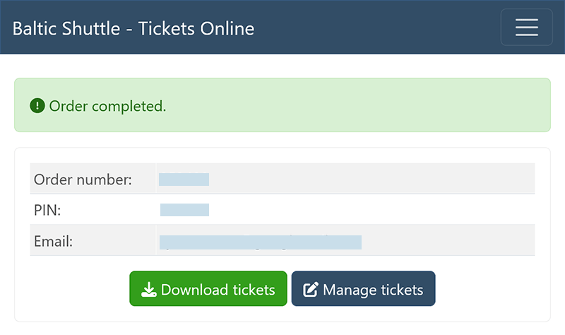 Successful completion of ticket purchase