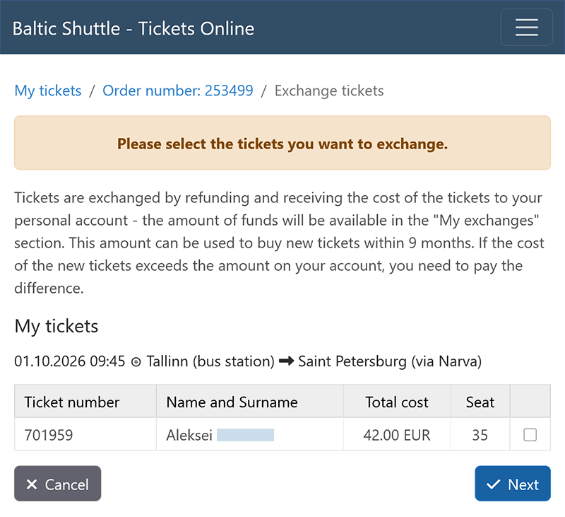Selecting tickets for exchange