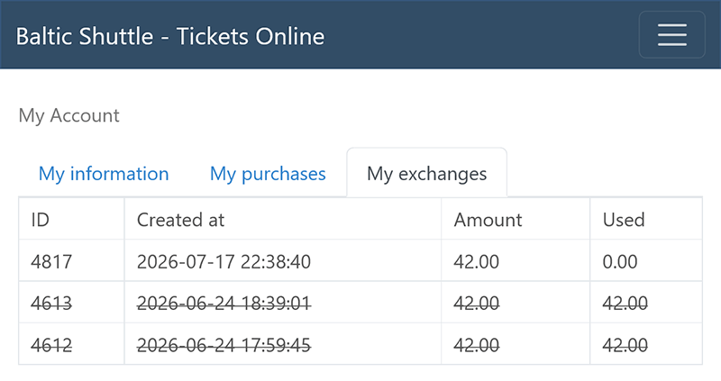 Active and completed exchanges