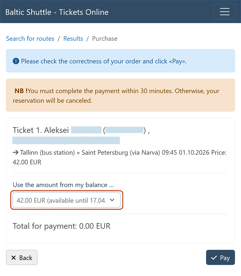 Using the balance amount to pay for new tickets