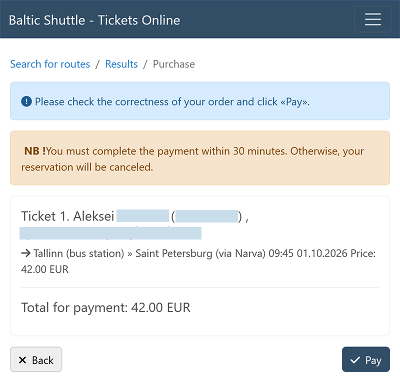 Proceed to ticket payment